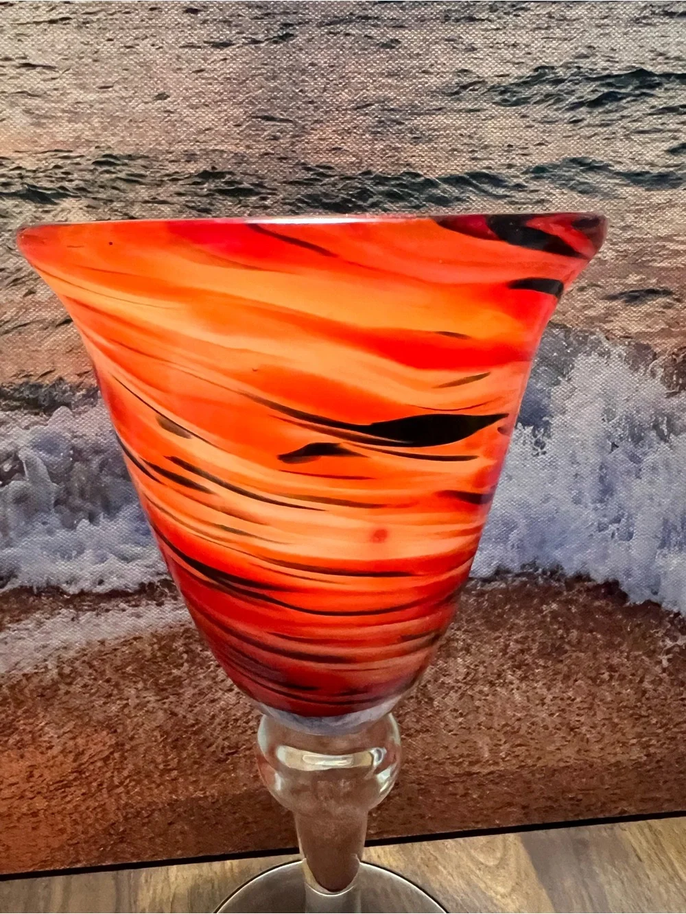 Pier 1 Handblown Glass Goblets ppin Orange & Black Swirl